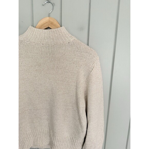 NWT Ann Taylor Fringe Ribbed Sweater L Large Ivory Mock Neck Acrylic NEW - Picture 7 of 7